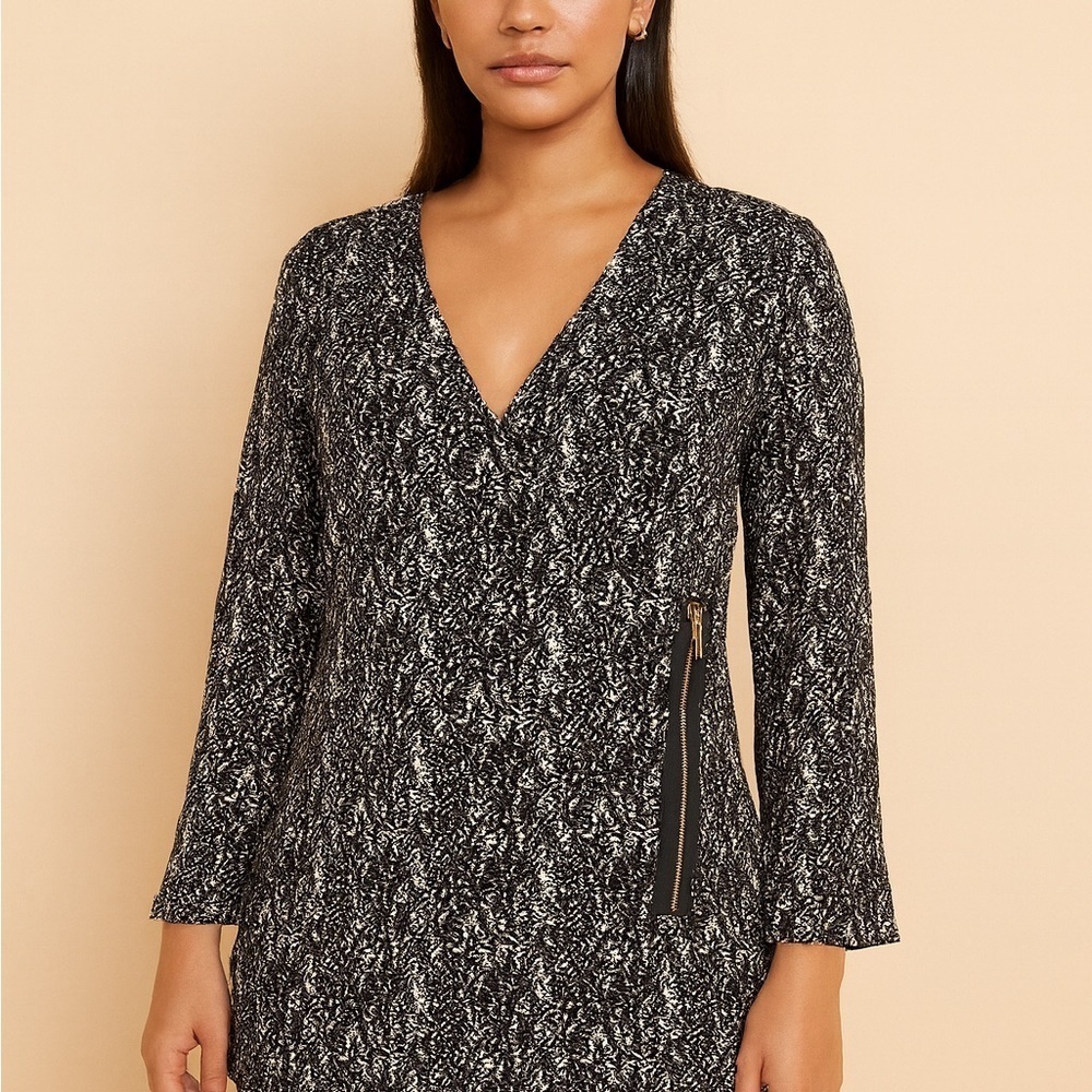 Ellen Tracy Black and White Long Sleeve Dress